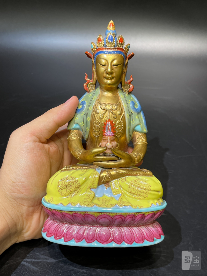 清乾隆 粉彩描金无量寿佛 - 图6